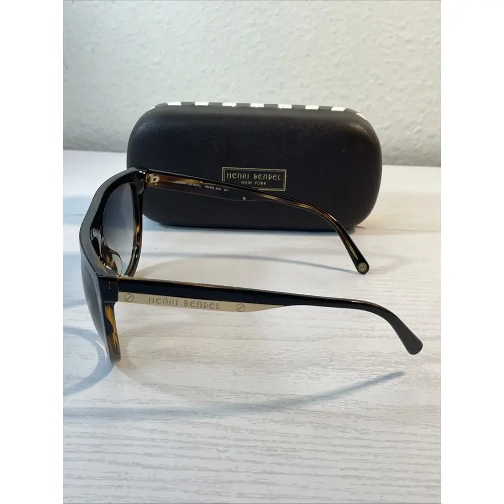 Henri Bendel New York Sunglasses Oversized Tortoiseshell Brown W/ Striped Case - Picture 6 of 11